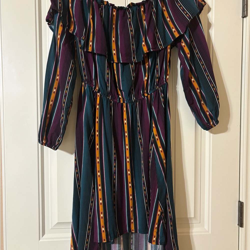 Vibrant Striped High Low Dress